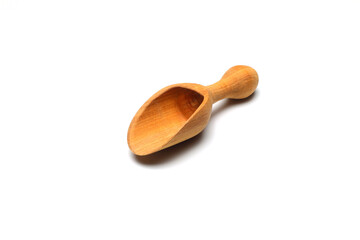 Top view of empty wooden scoop isolated on a white background.