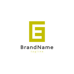 Fototapeta premium Initial Letter E Linked Logo. Letter E Silhouette Inside Green Geometric Shape Square isolated on White Background. Usable for Business and Branding Logos. Flat Vector Logo Design Template Element