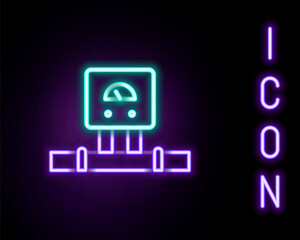 Glowing neon line Smart sensor system icon isolated on black background. Internet of things concept with wireless connection. Colorful outline concept. Vector