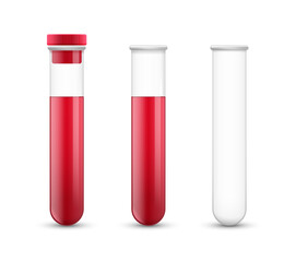 Blood test tube cartoon glass design icon. Medical tube blood test laboratory liquid breaker container