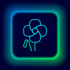 Glowing neon line Poppy flower icon isolated on black background. Colorful outline concept. Vector