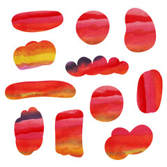 Abstract watercolor shapes. Random figures. Decorative elements for your design. Red bright spots.
