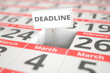 DEADLINE plate on February 25 in a calendar, 3d rendering