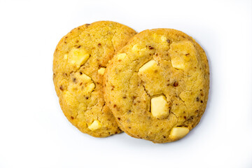 Lemon cookies with white chocolate isolated on white background with clipping path, Top View