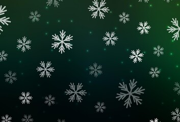 Naklejka na ściany i meble Dark Green vector layout with bright snowflakes, stars.