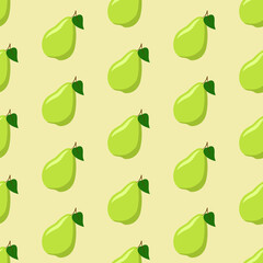 Green pear seamless pattern with leaf, vector illustration for textile and wrapping paper
