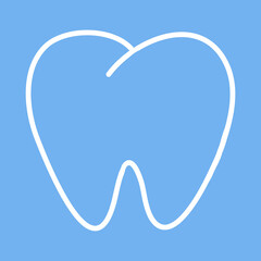 White tooth on blue background, human tooth dental icon, vector