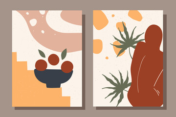 Set of minimalistic posters. Abstract still life. Abstract female form. Vector illustration.