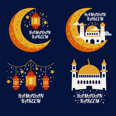 a set of badges or labels with Islamic nuances for Ramadan celebrations, vector illustration design