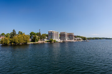 Fototapeta premium Condominiums under construction along the shores of Gananoque on the St Lawrence River