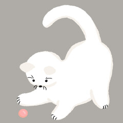 Hand-drawn pastel illustration with cute cats in different poses and colors - standing, jumping, lying, sleeping, playing For prints, stickers, wrapping paper, postcards, backgrounds, fabrics.
