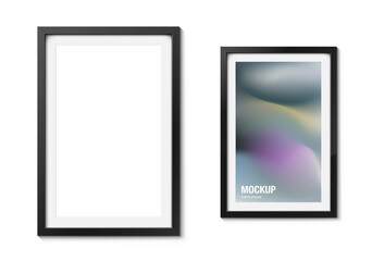 Picture frame on white wall. Can be use for presentation your picture. Mockup for place of picture. EPS10.	