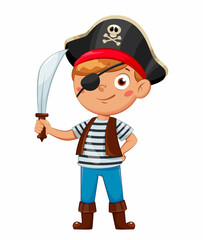 Cheerful boy in pirate costume