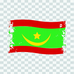 Mauritania Flag Transparent Watercolor Painted Brush