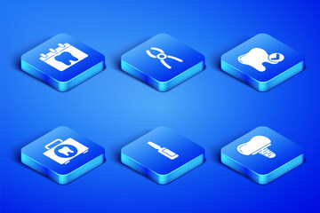 Set Dental implant, Calendar with tooth, Painkiller tablet, First aid kit, pliers and Tooth whitening concept icon. Vector