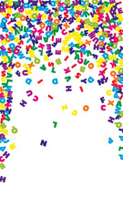 Falling letters of English language. Colorful flying words of Latin alphabet. Foreign languages study concept. Sightly back to school banner on white background.