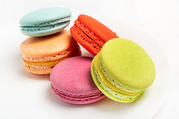 colorful macaroons on the white