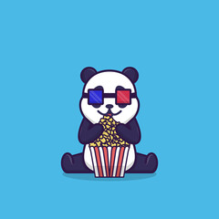 Vector illustration of cute panda watching cinema eating pop corn. flat design illustration © Rahmat