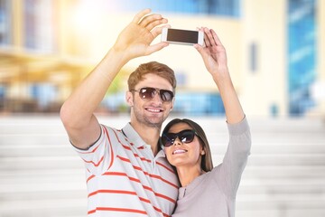 Happy couple having fun doing selfie during summer vacation, lifestyle, travel concept