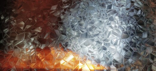 Corrugated glass with backlight. Beautiful light refraction in red, brown, yellow, orange and black...