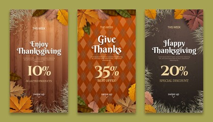 realistic thanksgiving instagram stories collection vector design illustration