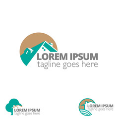 House and Property emblem symbol vector format in half circle style for real estate business, construction company, design element, or any other purpose.
