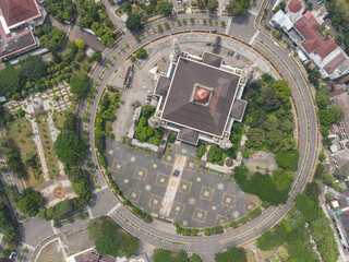 Aerial view of Masjid Raya Al-Bantani, The Great Mosque of Banten Province. Landmark of Serang city, the capital of Banten Province, Indonesia.