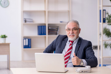 Old male employee working in the office