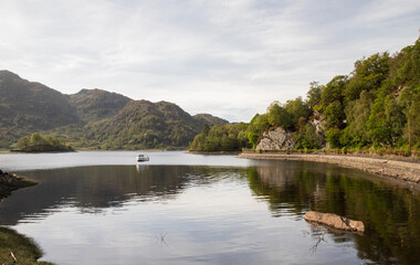 Fototapeta premium View of the mountains from Loch Katrine, Scotland, UK