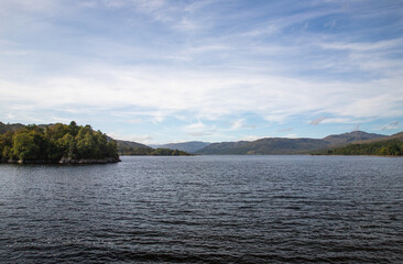 View of the mountains from Loch Katrine, Scotland, UK