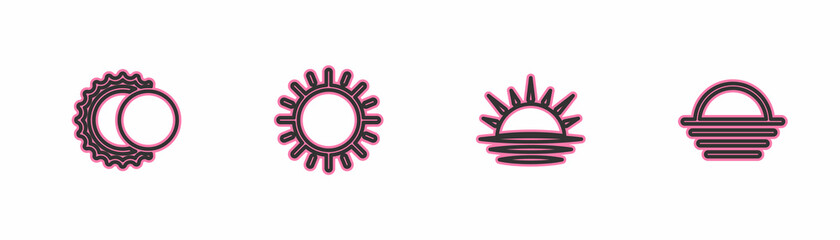 Set line Eclipse of the sun, Sunset, and icon. Vector