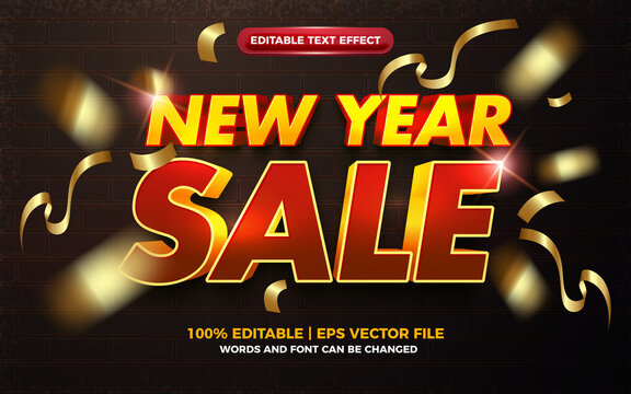 new year sale red yellow bold editabtle text effect