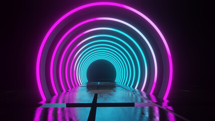 neon circle tunnel corridor concrete grunge