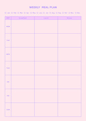 Note, scheduler, diary, planner document template illustration. Weekly meal plan template.