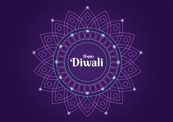 Happy Diwali Hindu Festival Background Vector Illustration with Lanterns, lighting Fireworks, Peacock and Mandala or Rangoli Art For Poster, Greeting Card Template