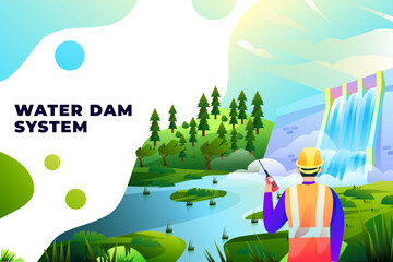 Water Dam System - Vector Illustration
