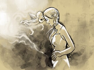 An illustrated drawing of emotions, feelings and the healing process after child loss or miscarriage - Powered by Adobe