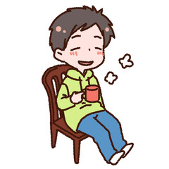 コーヒーを飲みながらホッとする男性