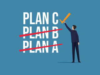 Business plans strategy changing concept, businessman checking list plan C vector illustration