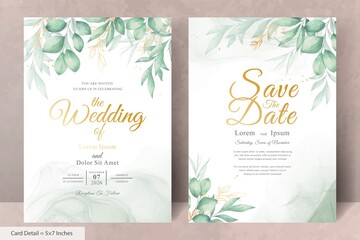 Set of Elegant Watercolor Wedding Invitation Card Template with Hand Drawn Floral