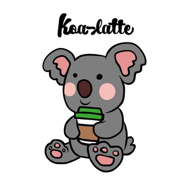 Koa-latte, Koala drinking coffee cartoon vector illustration