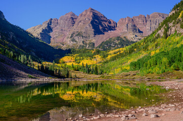 Gorgeous Maroon Bells at Aspen Colorado USA in Fall