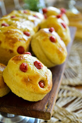 potato bread with raisins, baker's day, bread buffet