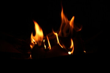 fire in the fireplace with black background hd background with space for writing text