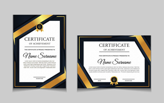 Set certificate of achievement border design templates with elements of  luxury gold badges and modern line patterns. vector graphic print layout can use For award, appreciation, education