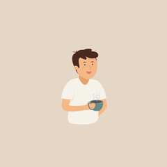 Young man holding with a cup of coffee and enjoy
