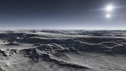 beautiful view from an exoplanet, a view from an alien planet 3d render