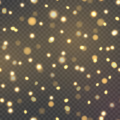 Abstract background with falling gold defocused lights. Vector