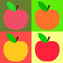Flat style mosaic with red and orange apples on green and yellow background