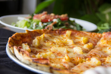 Gourmet Hawuaiian pizza and italian salad
